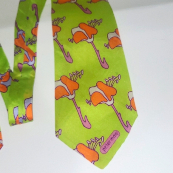 Peter Max Silk Tie Signed Pop Art Chartreuse Orange Purple   Iris Floral Print - Picture 7 of 15